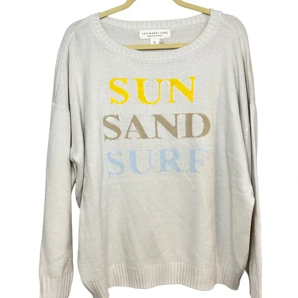 Saltwater Luxe Women's Cream Sun Sand Surf Knit Sweater XL Coastal Nantucket - Picture 1 of 6